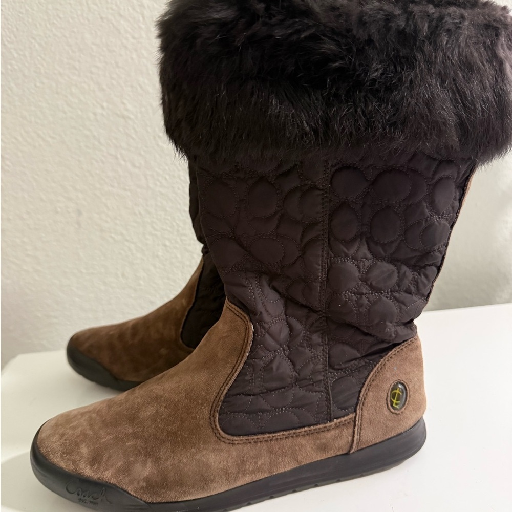 Coach Brown Quilted Shaft Winter Boots with Faux Fur Cuff - Picture 10 of 15